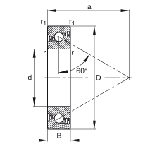 推力角接觸球軸承 7603020-2RS-TVP, 單向，接觸角 a = 60°，限制公差，兩側唇密封