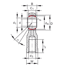 桿端軸承 GIKSR20-PS, 根據(jù) DIN ISO 12 240-4 標準，特種鋼材料，帶右旋內(nèi)螺紋，免維護