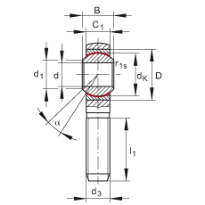 桿端軸承 GAKSR20-PS, 根據(jù) DIN ISO 12 240-4 標(biāo)準(zhǔn)，特種鋼材料，帶右旋外螺紋，免維護(hù)