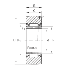 支撐型滾輪 NA2208-2RSR, 無軸向引導(dǎo)，兩側(cè)唇密封