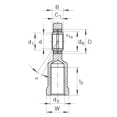 桿端軸承 GIL40-DO-2RS, 根據(jù) DIN ISO 12 240-4 標(biāo)準(zhǔn)，帶左旋內(nèi)螺紋，需維護(hù)，兩側(cè)唇密封