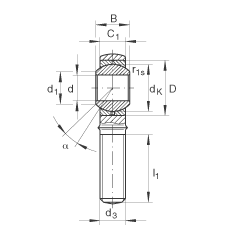 桿端軸承 GAKR22-PB, 根據(jù) DIN ISO 12 240-4 標(biāo)準(zhǔn)，帶右旋外螺紋，需維護(hù)