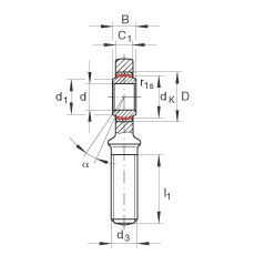 桿端軸承 GAR40-UK-2RS, 根據(jù) DIN ISO 12 240-4 標(biāo)準(zhǔn)，帶右旋外螺紋，免維護(hù)，兩側(cè)唇密封