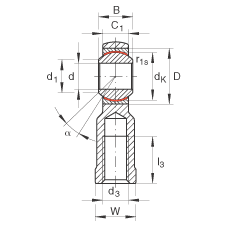 桿端軸承 GIKPR10-PW, 根據(jù) DIN ISO 12 240-4 標(biāo)準(zhǔn)，帶右旋小螺距內(nèi)螺紋，需維護(hù)
