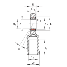 桿端軸承 GIL40-UK-2RS, 根據(jù) DIN ISO 12 240-4 標(biāo)準(zhǔn)，帶左旋內(nèi)螺紋，免維護(hù)，兩側(cè)唇密封
