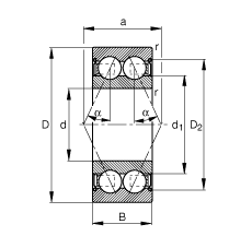 角接觸球軸承 30/6-B-2Z-TVH, 雙列，雙側(cè)間隙密封，接觸角 α = 25°