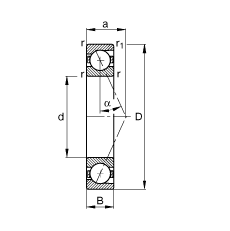主軸軸承 B7016-E-T-P4S, 調節(jié)，成對或單元安裝，接觸角 α = 25°，限制公差