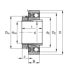 自調(diào)心球軸承 2211-K-2RS-TVH-C3 + H311, 根據(jù) DIN 630 和 DIN 5415 標(biāo)準(zhǔn)的主要尺寸, 帶錐孔和緊定套，兩側(cè)唇密封