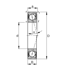 主軸軸承 B71910-C-2RSD-T-P4S, 調(diào)節(jié)，成對(duì)安裝，接觸角 α = 15°，兩側(cè)唇密封，非接觸，加嚴(yán)公差