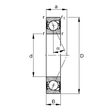 主軸軸承 B7011-E-2RSD-T-P4S, 調(diào)節(jié)，成對安裝，接觸角 α = 25°，兩側(cè)唇密封，非接觸，限制公差